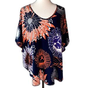 Manuhealii Floral Dark Navy Blouse MISSING Tag